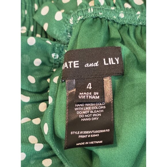 Kate and Lily Dress Women's Size 4 Green Polka Dot Sleeveless High Neck Ruffle - Picture 11 of 13